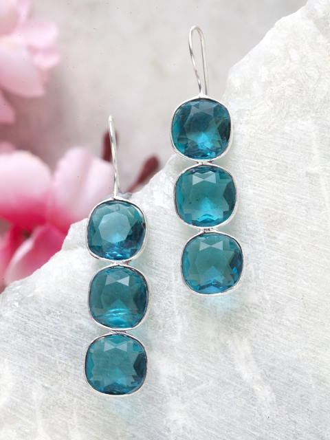

Moedbuille Blue & Silver-Toned Contemporary Drop Earrings