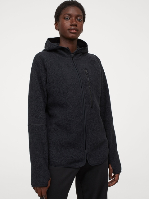 

H&M Women Black Solid Fleece Outdoor Jacket