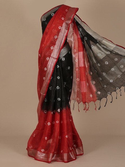 

Pothys Red & Black Pure Linen Printed Saree