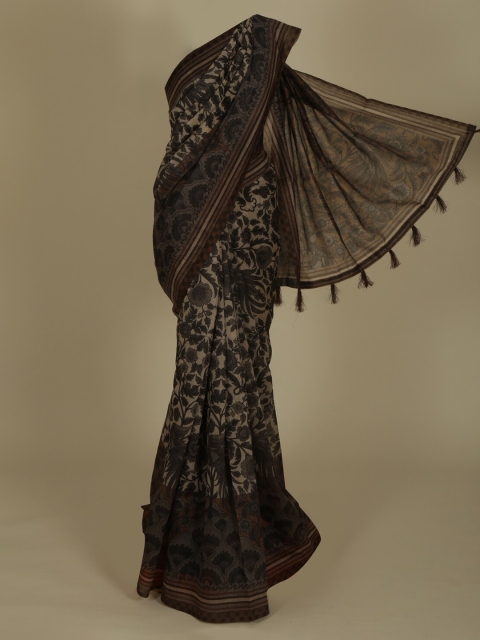

Pothys Grey & Cream-Coloured Cotton Blend Printed Saree