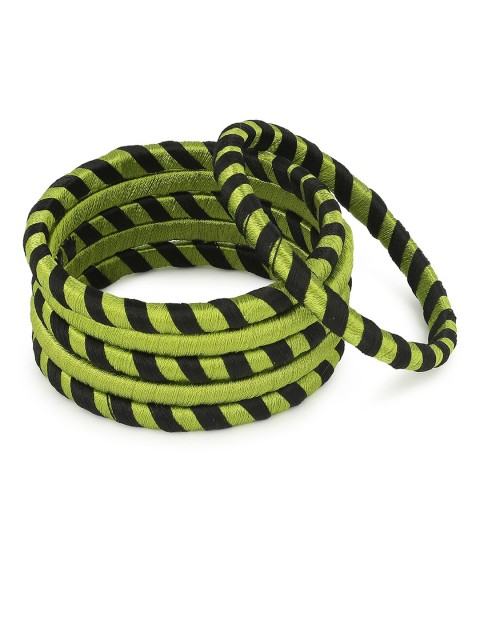 

AKSHARA Set of 6 Green & Black Handcrafted Silk Thread Bangles
