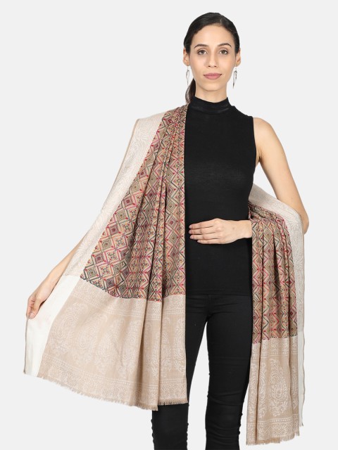 

Monte Carlo Women Beige & Pink Woven Design Shawl