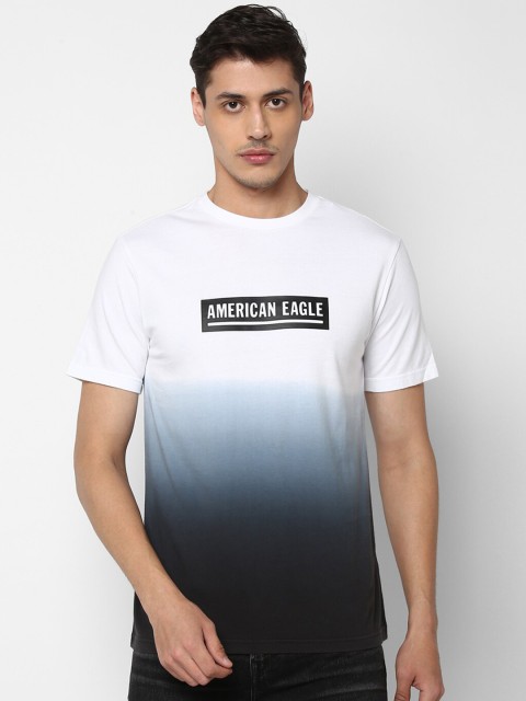 AMERICAN EAGLE OUTFITTERS Men Black White Colourblocked Round Neck Pure Cotton T-shirt
