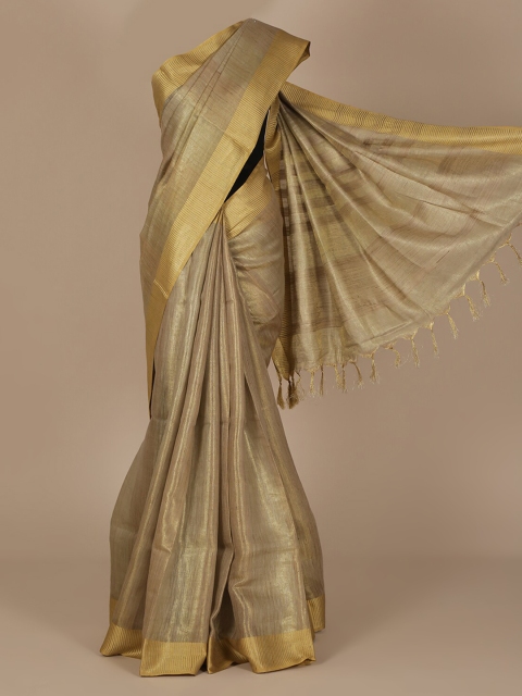 Pothys Beige Solid Pure Linen Saree