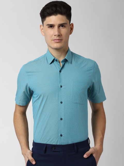 

Peter England Men Blue Regular Fit Floral Self Design Formal Shirt