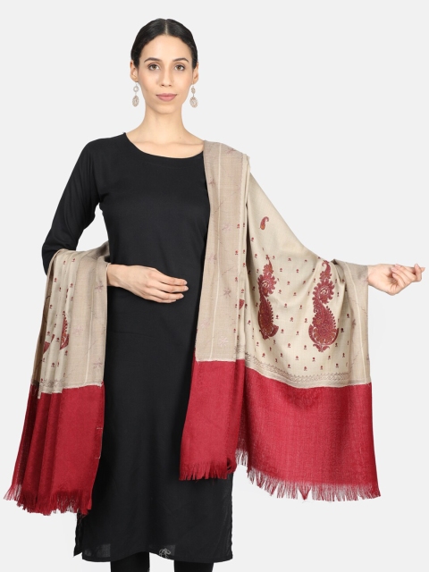 

Monte Carlo Women Beige & Maroon Embroidered Shawl