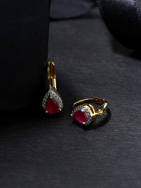 

Voylla Gold-Toned & Red Contemporary Hoop Earrings