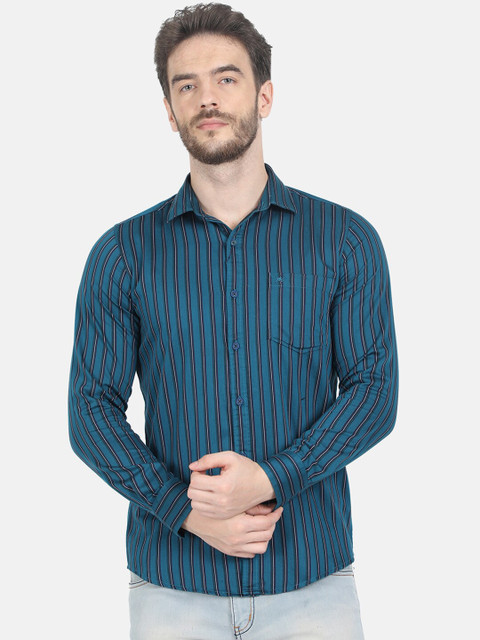 

Monte Carlo Men Blue Regular Fit Striped Casual Shirt