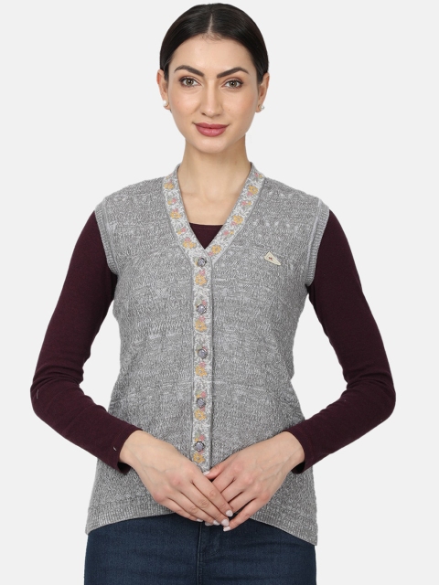 

Monte Carlo Women Grey & Yellow Self-Design Cardigan