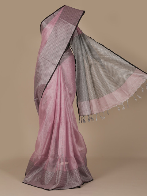 

Pothys Pink Solid Pure Linen Saree