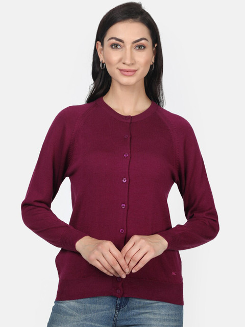 

Monte Carlo Women Maroon Solid Cardigan