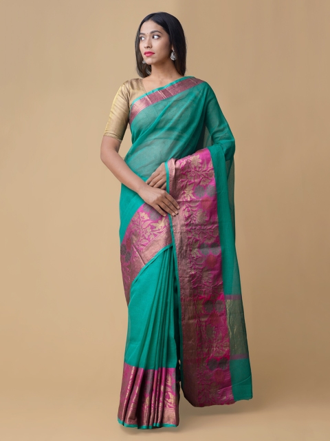 

Unnati Silks Green & Pink Silk Cotton Embellished Kota Saree