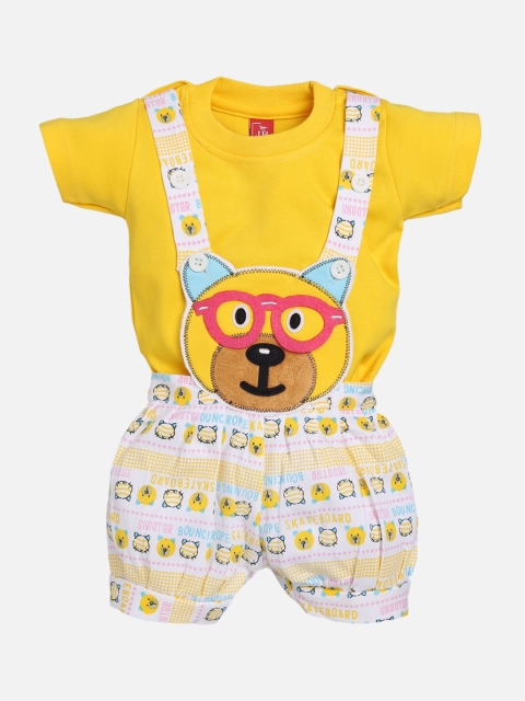 

Jaybee Boys Yellow & White Solid T-shirt with Dungarees