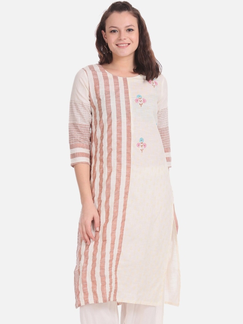 

Karigari Women Off-White & Red Striped A-Line Kurta