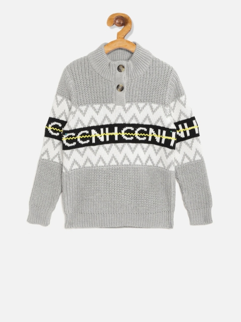 

Cherry Crumble Kids Grey & White Printed Pullover Sweater