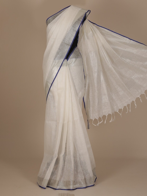 

Pothys White Solid Pure Linen Saree
