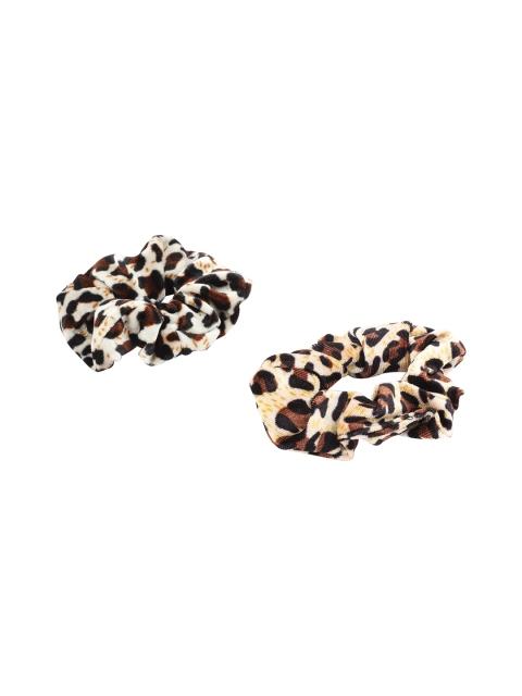 Bellofox Women Set of 2 White & Beige Leopard Printed Scrunchies