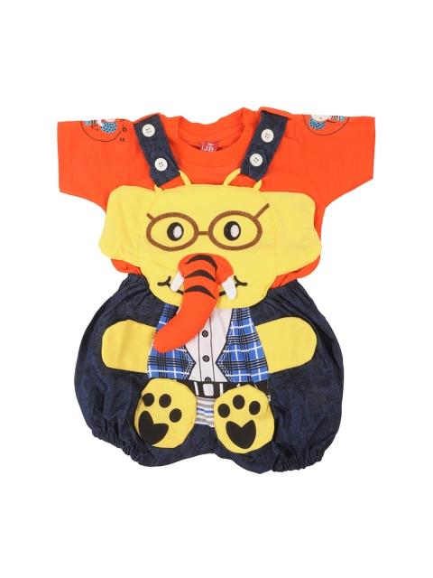 

Jaybee Infant Boys Orange & Yellow Appliqued Cotton Romper with T-shirt