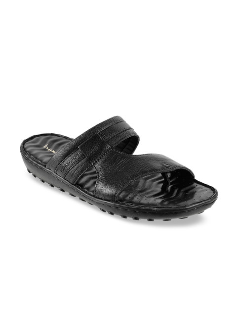 

Metro Men Black Solid Leather Comfort Sandals