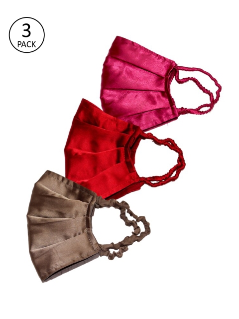

Bellofox Women Pack of 3 Solid Satin 3-Ply Anti-Pollution Reusable Cloth Masks, Pink