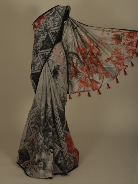 

Pothys Grey Printed Cotton Blend Saree