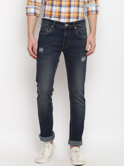 

BEAT LONDON by PEPE JEANS Men Blue Regular Fit Mid-Rise Low Distress Jeans