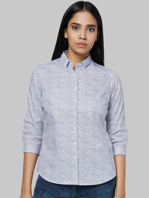 Park Avenue Woman Women White & Blue Regular Fit Printed Casual Shirt