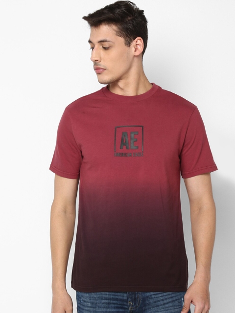 

AMERICAN EAGLE OUTFITTERS Men Burgundy Dyed Round Neck T-shirt