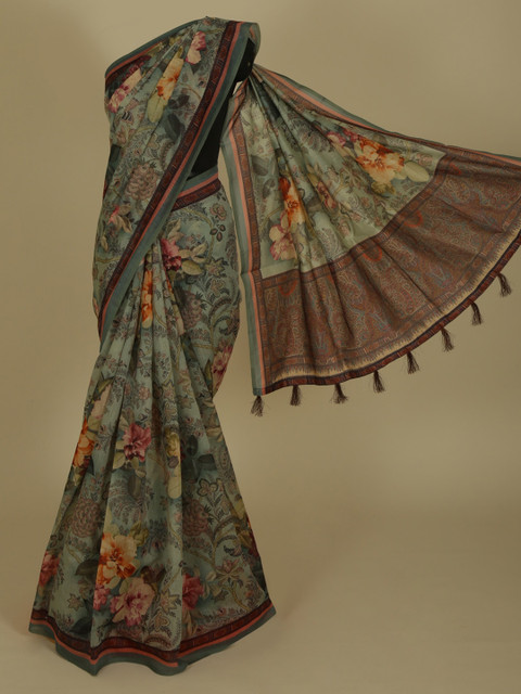 

Pothys Green Printed Cotton Blend Saree
