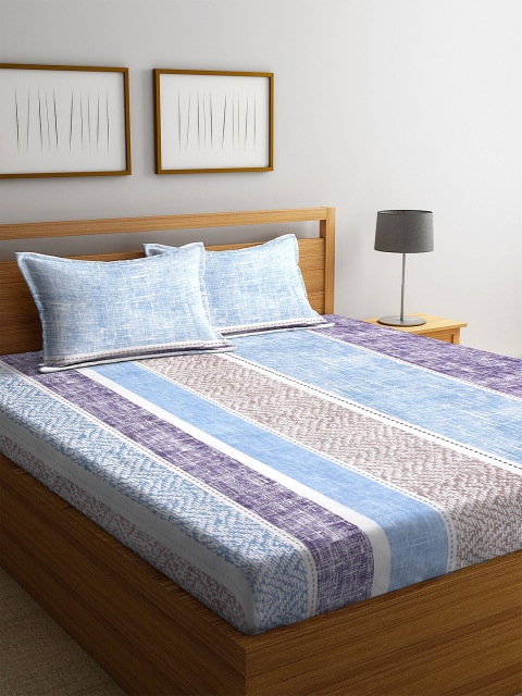 

NEUDIS Blue & Brown Printed 180 TC Double Bedsheet with 2 Pillow Covers
