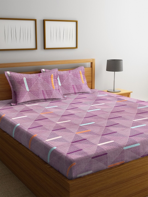 

NEUDIS Unisex Purple Printed 180 TC Cotton 1 King Bedsheet with 2 Pillow Covers