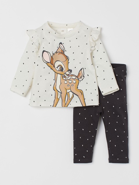 

H&M Girls White & Black 2-Piece Printed Set