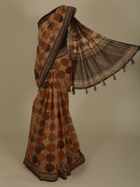 

Pothys Peach-Coloured & Brown Cotton Blend Printed Saree