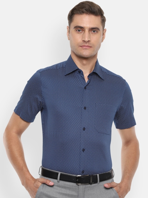 Louis Philippe Men Navy Blue & White Regular Fit Printed Formal Shirt