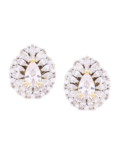 

Voylla White & Gold-Toned Teardrop Shaped CZ Studs
