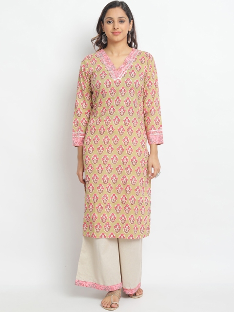 

Molcha Women Green & Pink Printed Straight Kurta