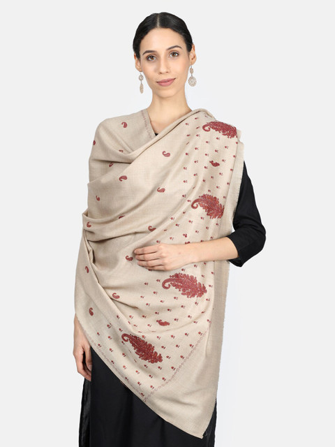 

Monte Carlo Women Beige & Maroon Embroidered Shawl