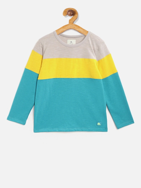 

Cherry Crumble Kids Blue & Yellow Colourblocked Round Neck T-shirt