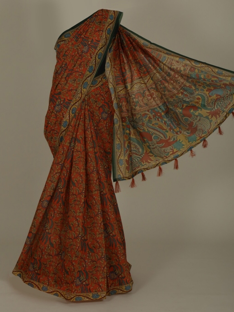 

Pothys Orange & Green Cotton Blend Printed Saree