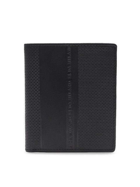 

Da Milano Men Black Textured Leather Two Fold Wallet