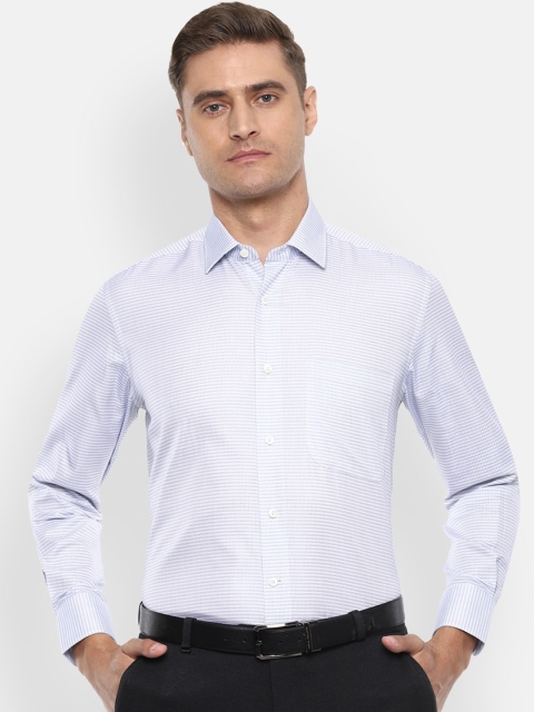 

Luxure by Louis Philippe Men White & Blue Regular Fit Striped Formal Shirt