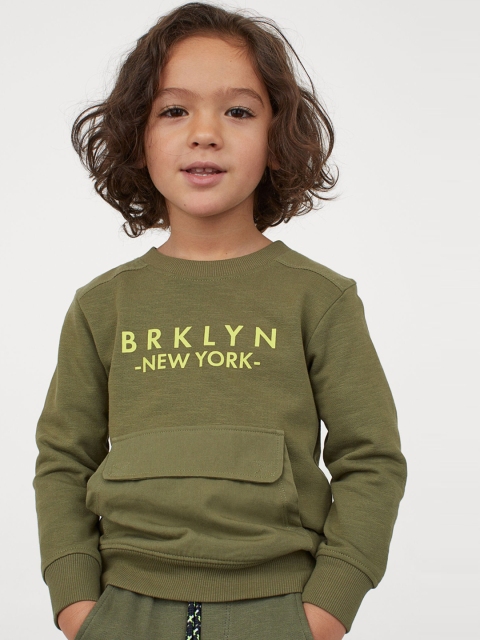 

H&M Boys Olive Green Printed Pocket-Detail Sweatshirt