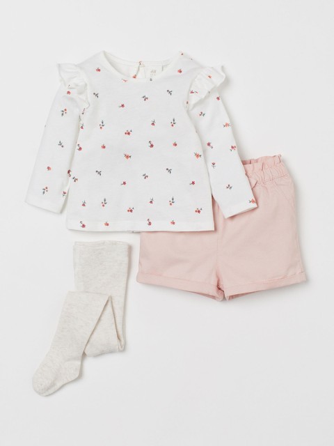 

H&M Girls White & Pink Printed 3-piece Set