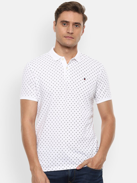 

Louis Philippe Sport Men White Printed Polo Collar Pure Cotton T-shirt