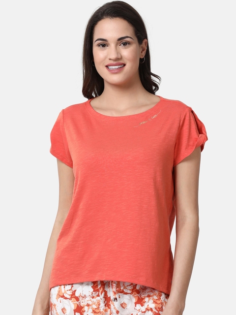 

Enamor Women Orange Solid Round Neck T-shirt
