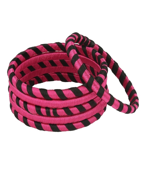 

AKSHARA Set Of 6 Pink & Black Silk Thread Handcrafted Bangles