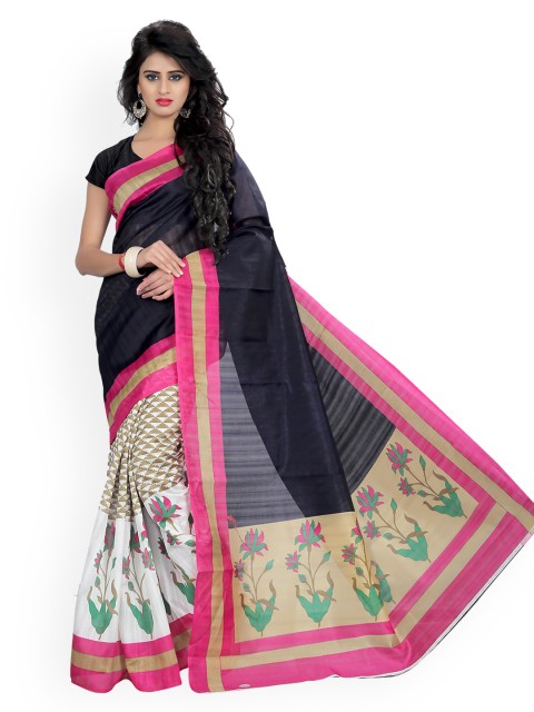 

KALINI Navy Blue & Pink Art Silk Printed Mysore Silk Saree