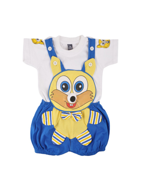 

Jaybee Infant Boys Blue & White Solid T-shirt with Dungarees