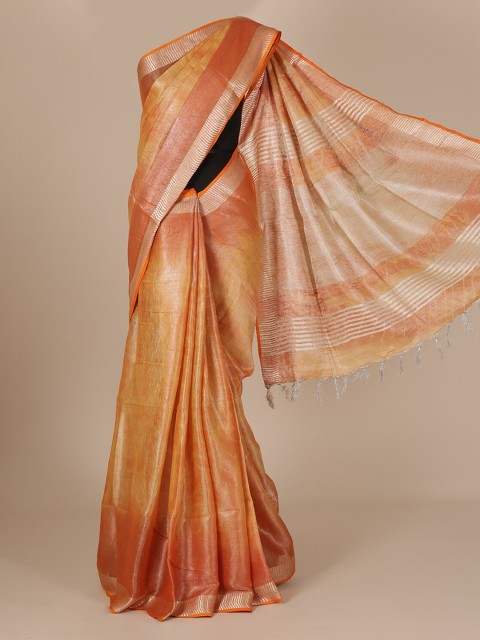 

Pothys Peach-Coloured Solid Pure Linen Saree