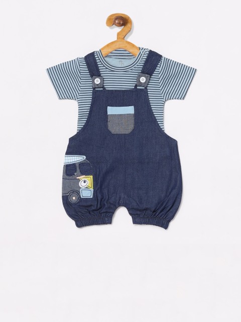 

BABY GO Boys Blue Blue Solid Dungarees With T-Shirt